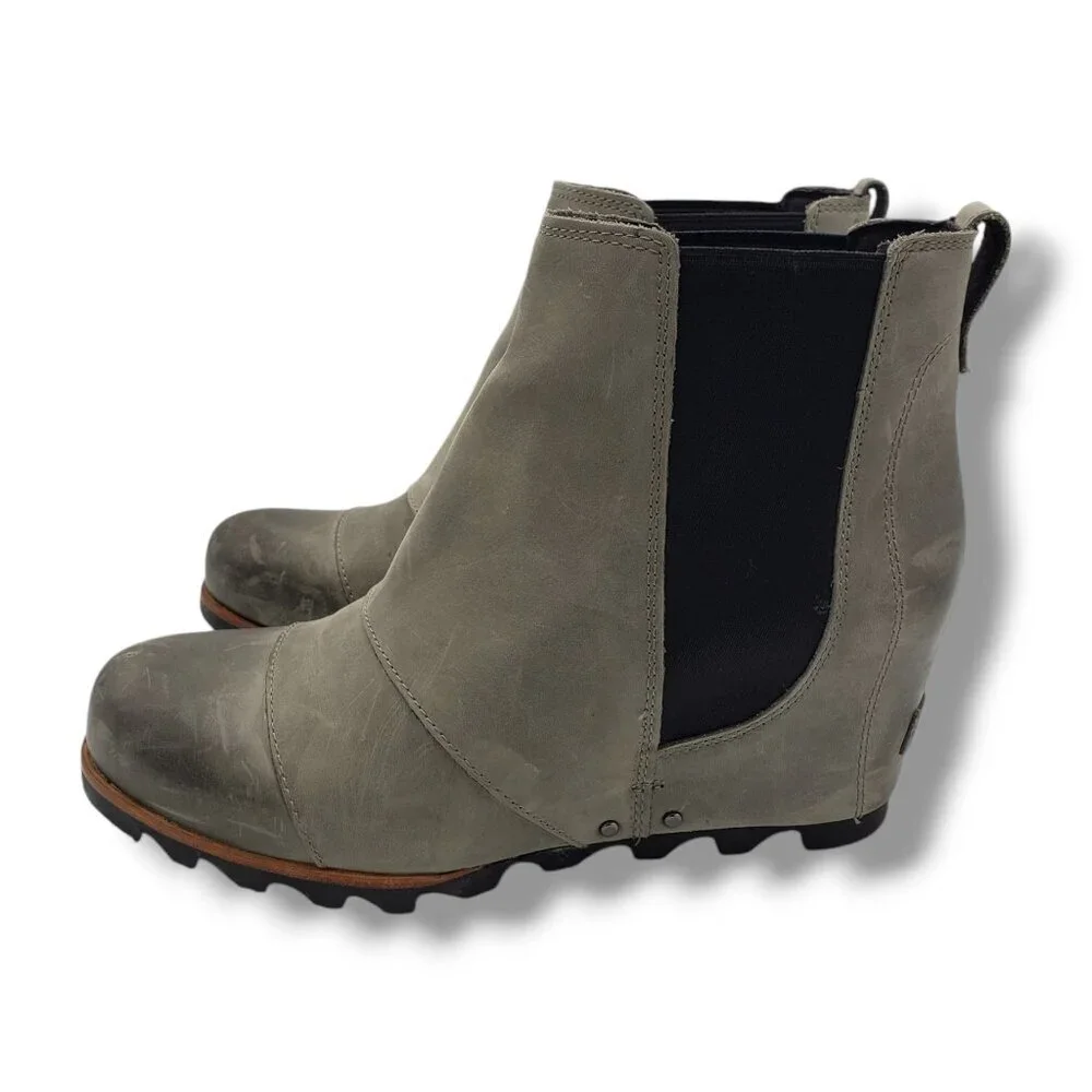 Sorel Lea Wedge‎ Chelsea Boots Womens 11 Waterproof Leather NL2704-089 Grey